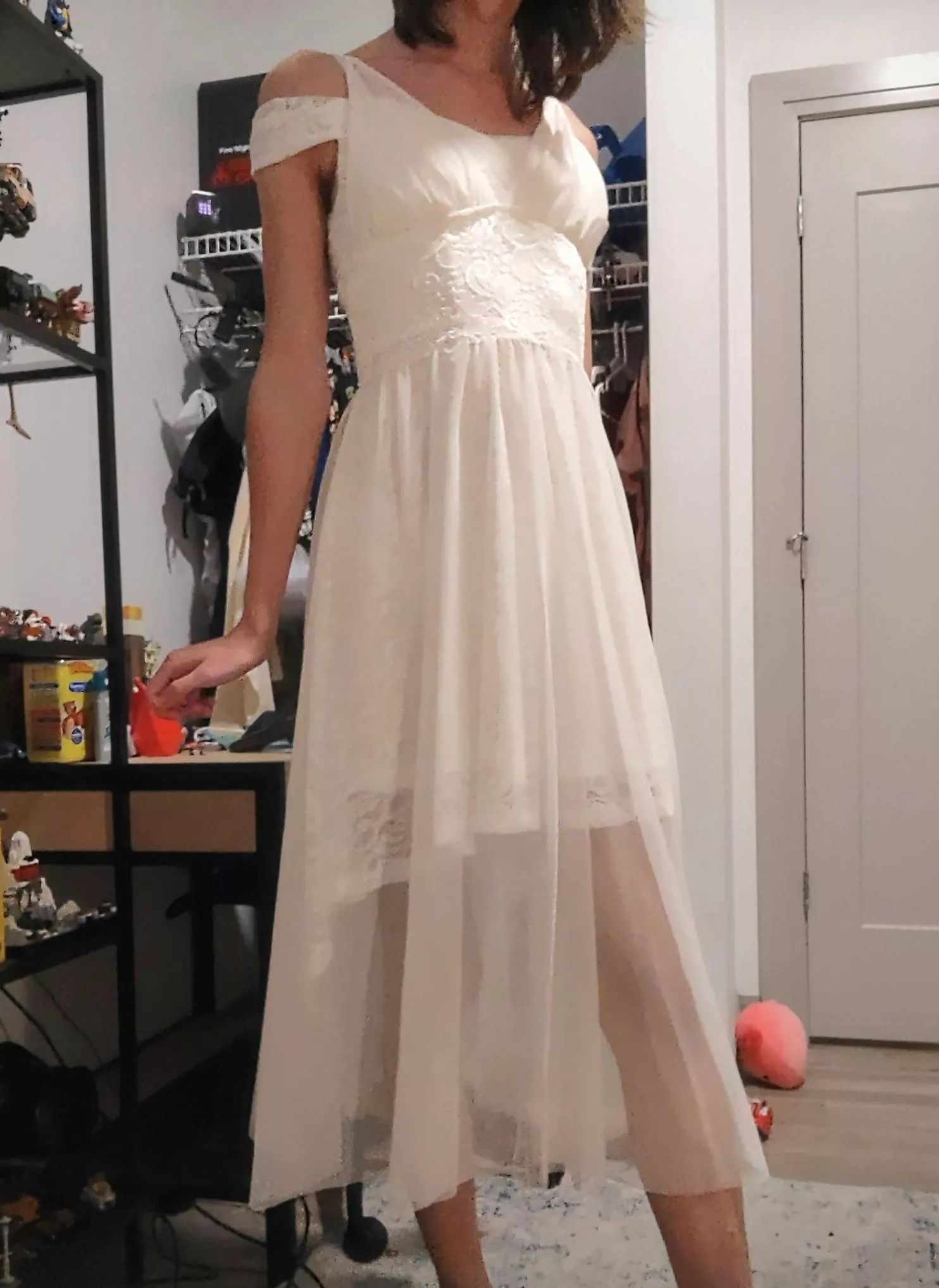 tried layering white mesh over white dress, accidentally made my favorite outfit ever!!