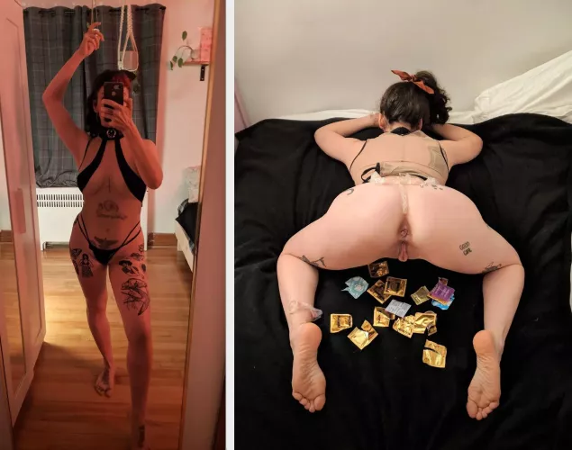 Before/after my last gangbang. After a long day at work, a partner sent my a little army to unwind. Perfect weeknight for me! [OC] [F]