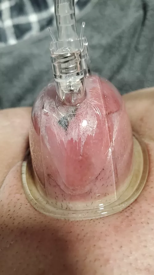 pumping my pussy with my clit clamped