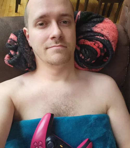 Spending Saturday sick, curled up in a blanket on the couch and playing games and watching movies. How's your day going?