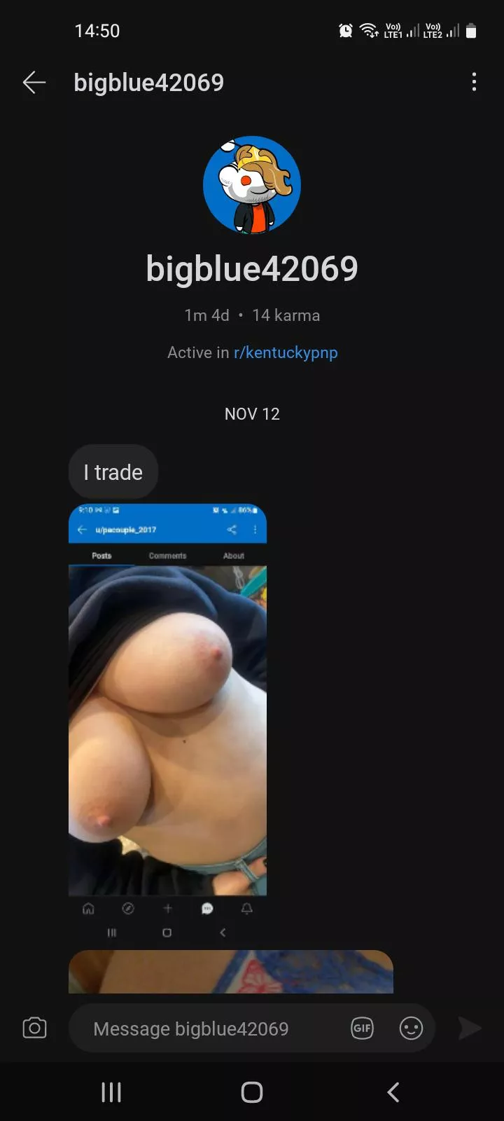 Today's dumbest fake award goes to this guy, for sending a blatant screenshot from someone else's profile.. This sub hits a new low every day lol