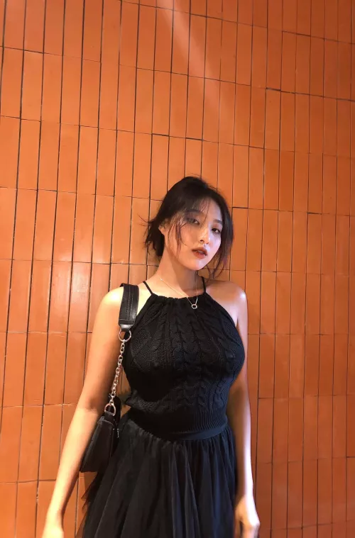 Black dress with no bra
