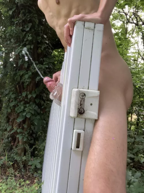 Built my fence fuck hole! 🍆💦 I tried to shoot as far as I could! Have a guess how far I shooted 😈 Any takers? M(23)🌿🌱🌲🌳🪴