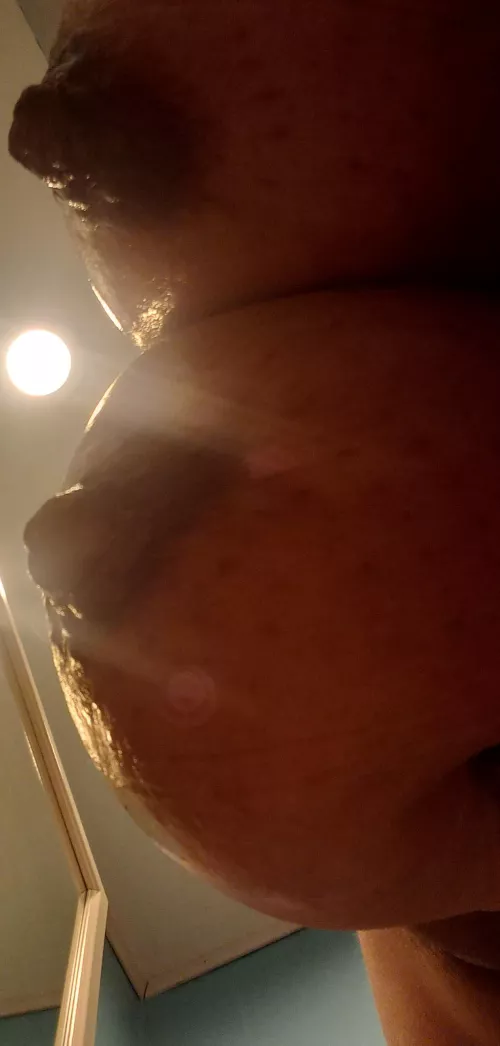 From the bottom looking up at oiled tits anyone?