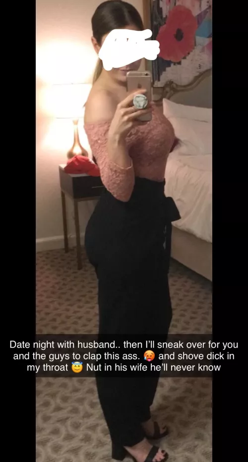 Get your friends together and when my husbands not home… go to town on his wife 🥵🤤 in our bed. He won’t know. In our bed. Use me how you want. Just some of you please fill my stomach with your cum? 🥺