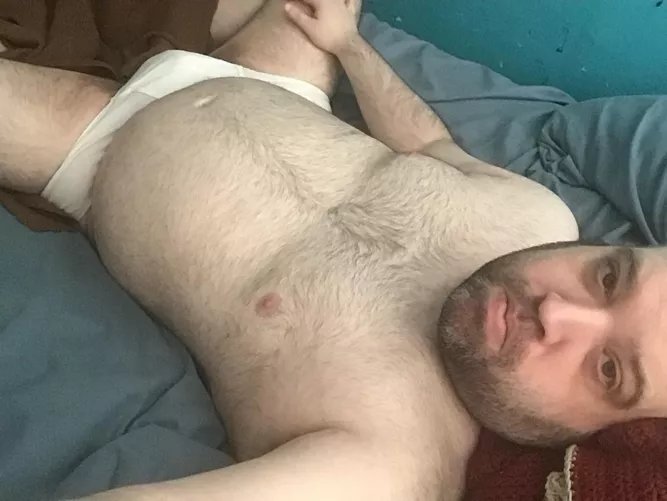 Just laying around in in my white brief on Sunday morning