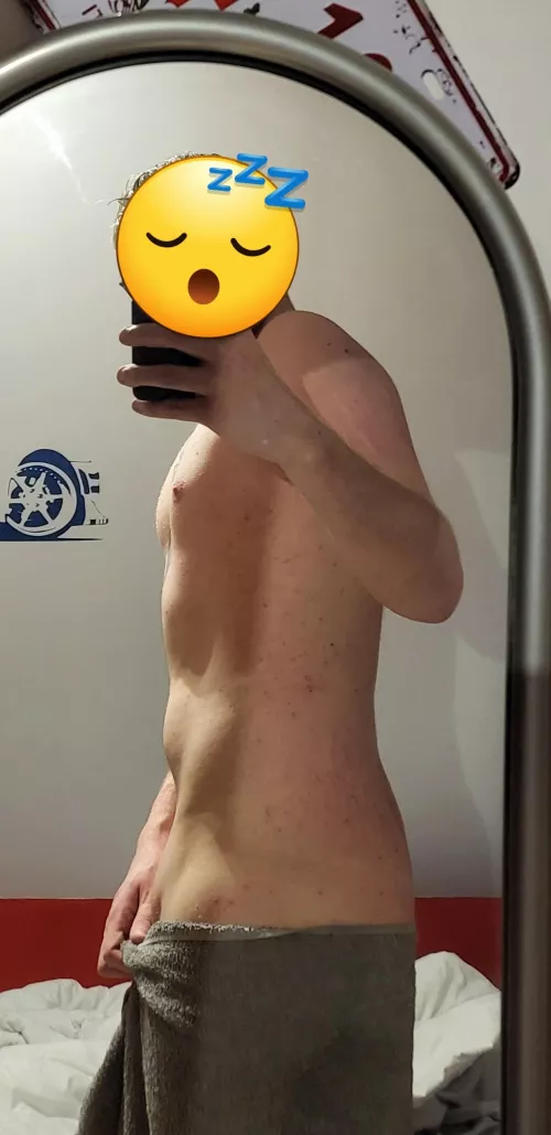 Just out of the shower.