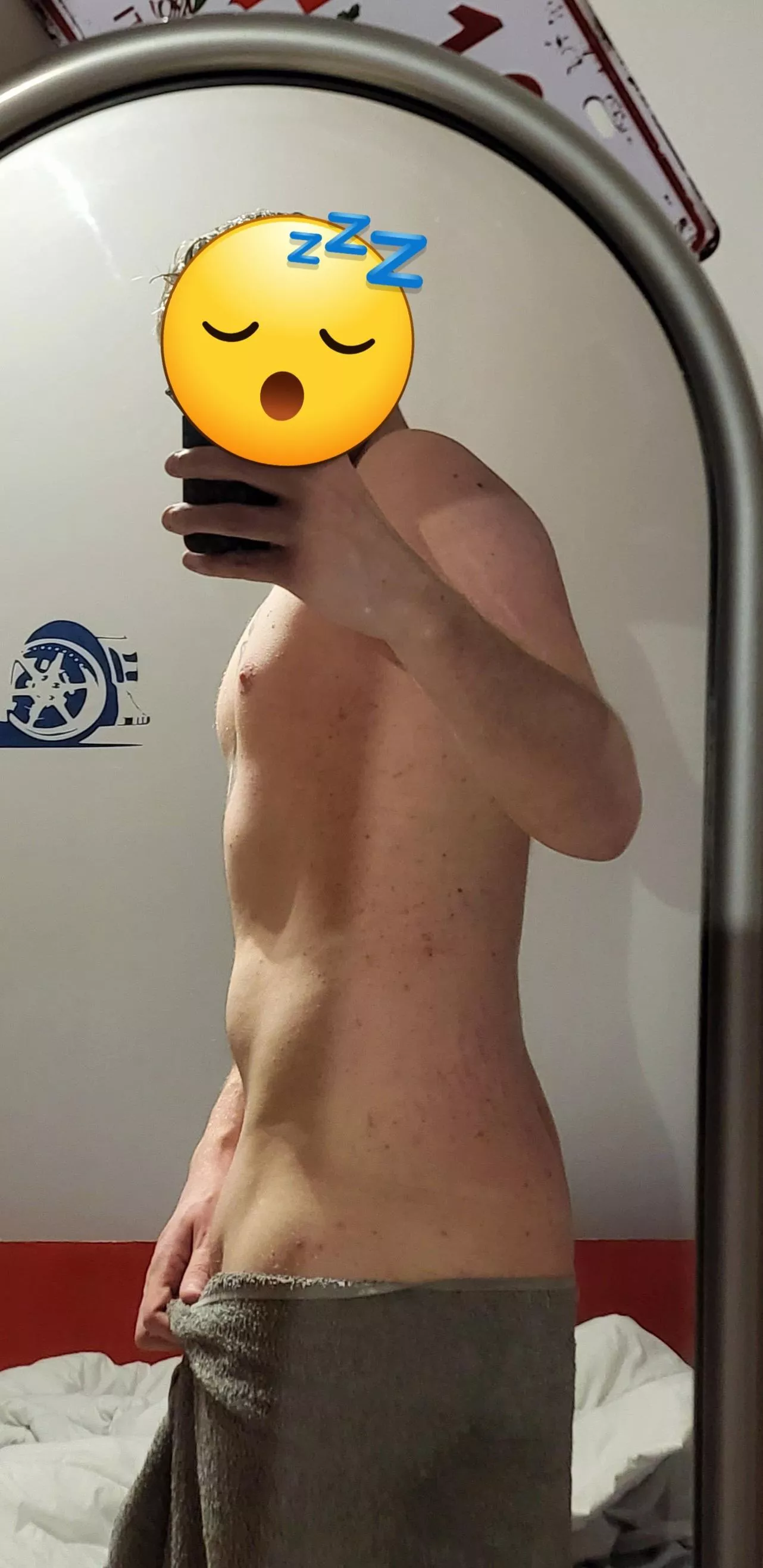 Just out of the shower.