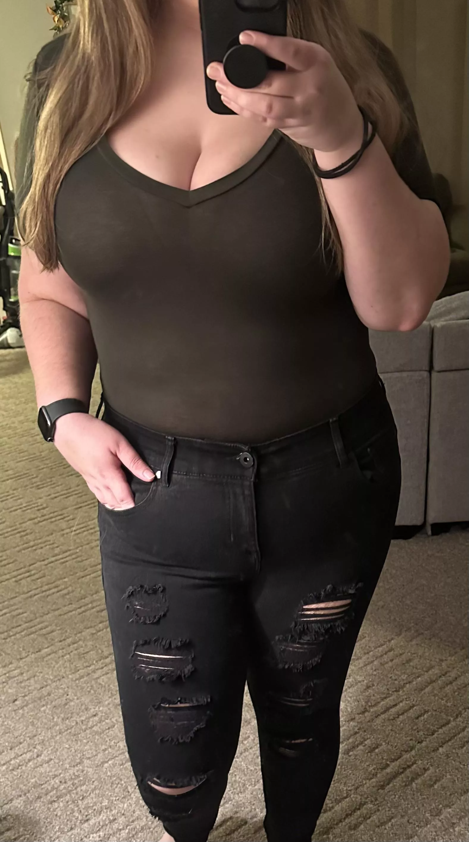 Knowingly wearing a see-through body suit out but pretending I have no idea 😇😈 who, me…?