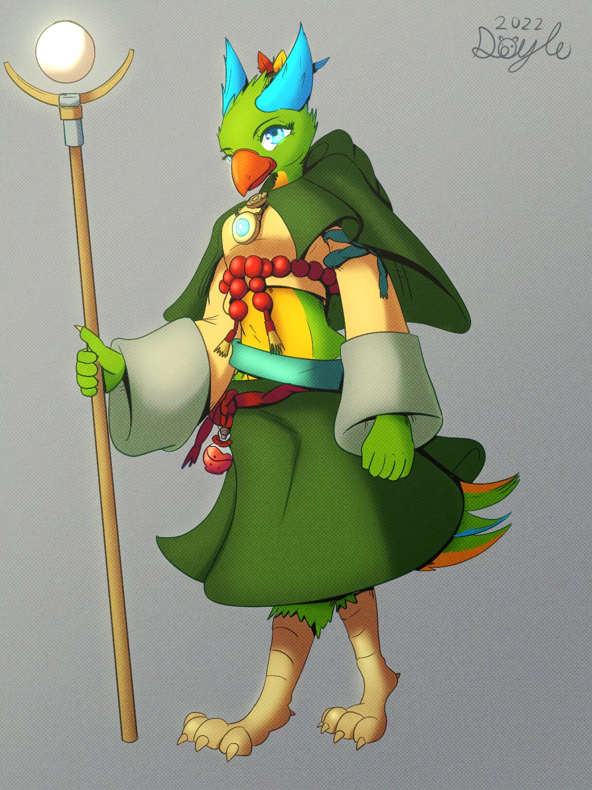 Meet Belinda, the half Kenku half Aarakocra cleric! (Art by me!)
