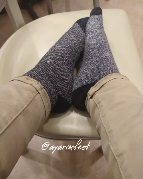 Resting in my wool socks mid shift (f)