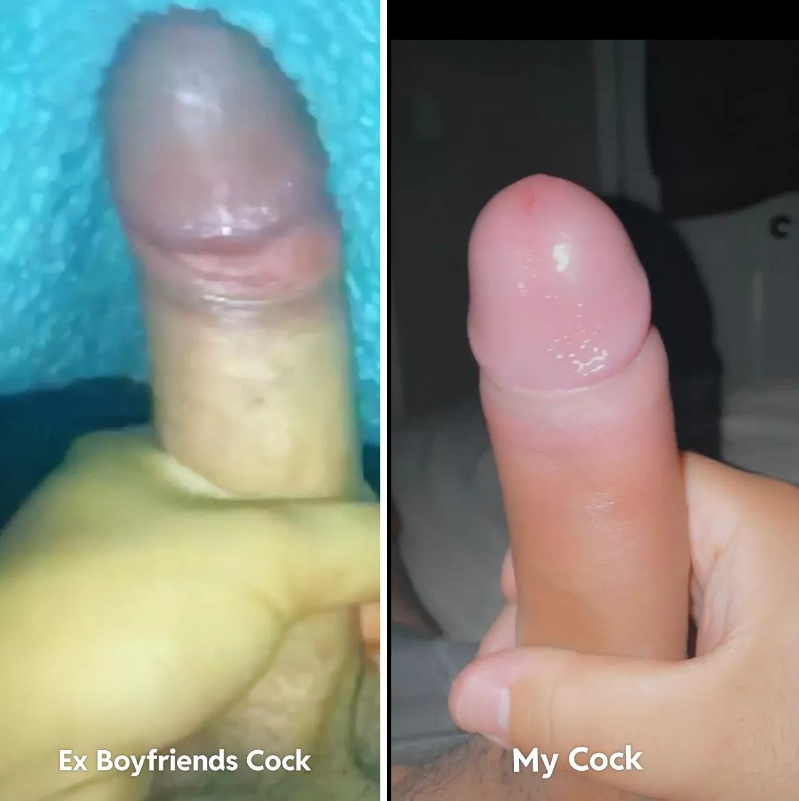 Size comparison of my girlfriends ex boyfriends Cock and my Cock. Which one do you think she enjoyed more?