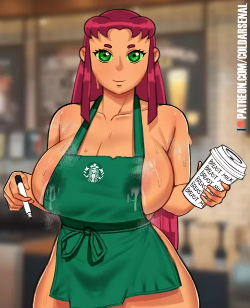 Starfire working at Starbucks (coldarsenal)