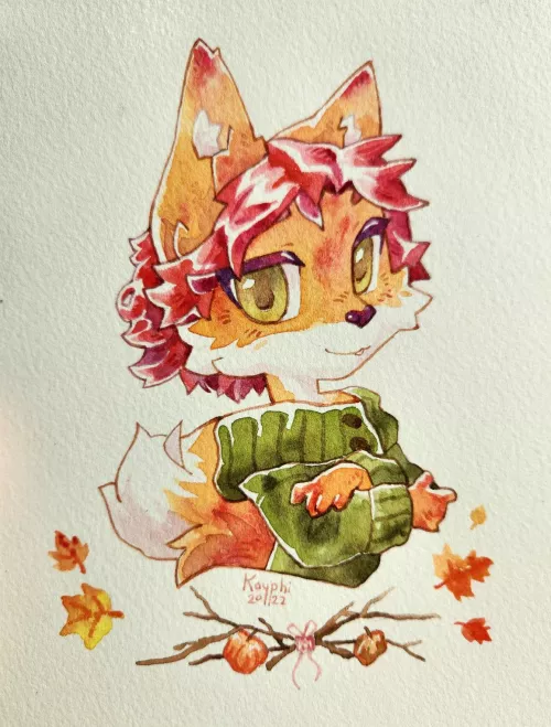 Fall Fox - watercolor, art by me @kayphiart