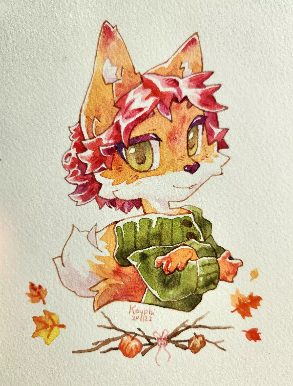 Fall Fox - watercolor, art by me @kayphiart