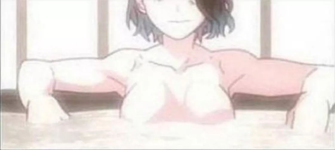 LF Color Source: 1girl, sauna, bathhouse, breast, braless, black hair, water, relaxed