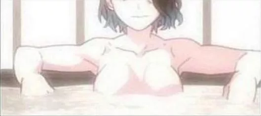 LF Color Source: 1girl, sauna, bathhouse, breast, braless, black hair, water, relaxed