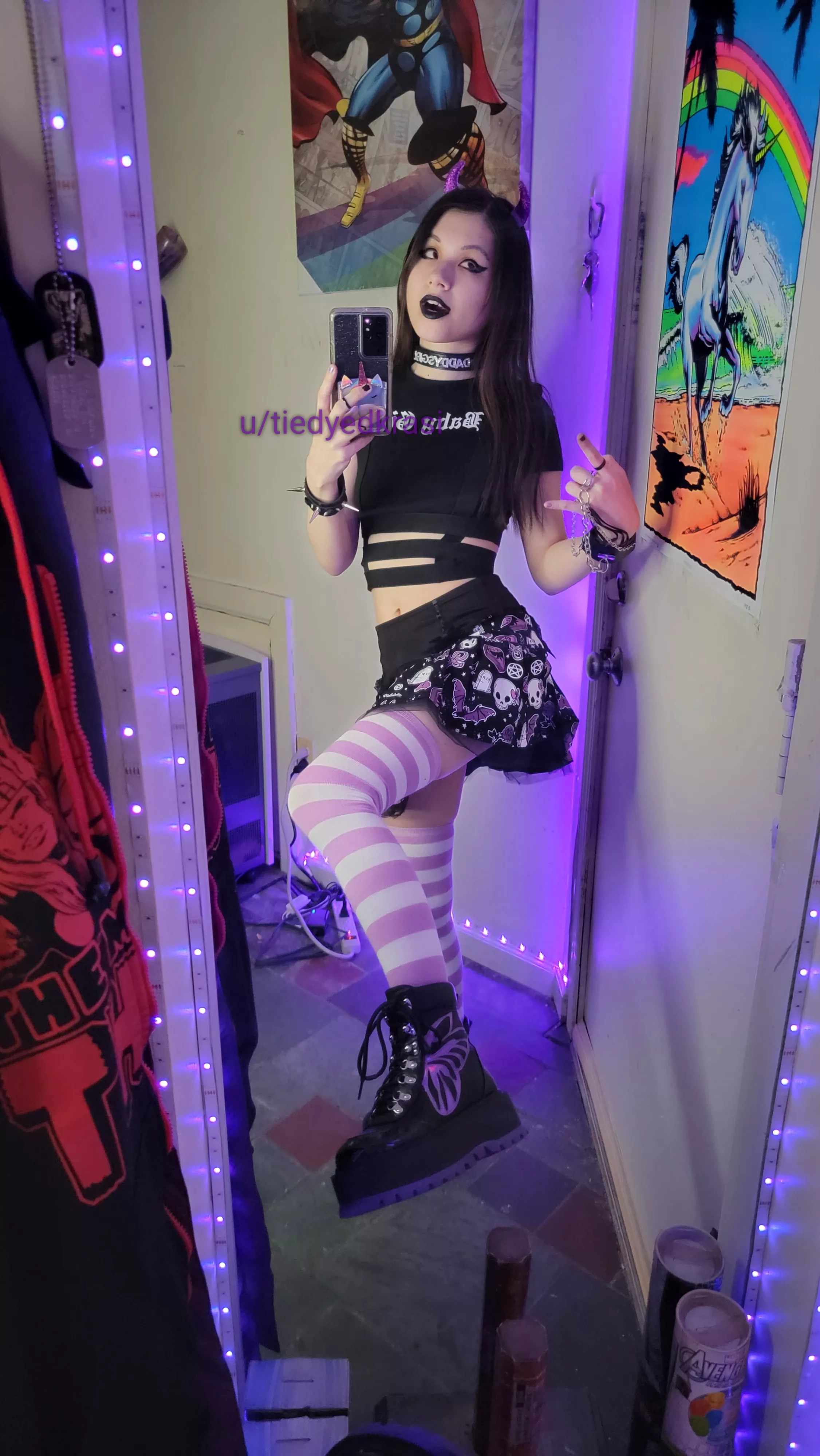 one of my favorite striped thigh high and skirt pairings