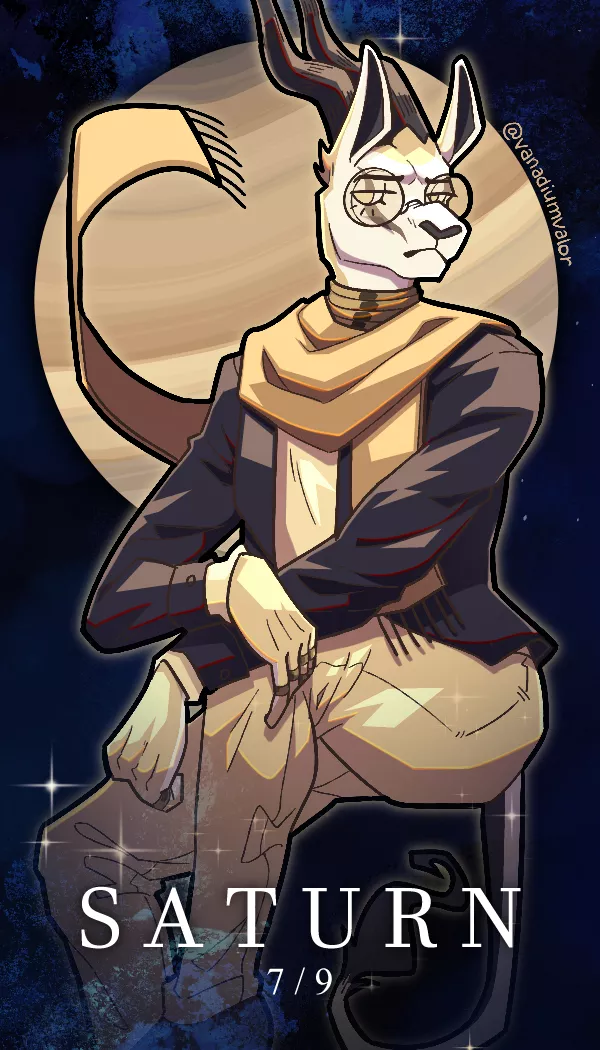 Planet Saturn as a furry! He's a springbok that loves making disc/ring-shaped foods :3