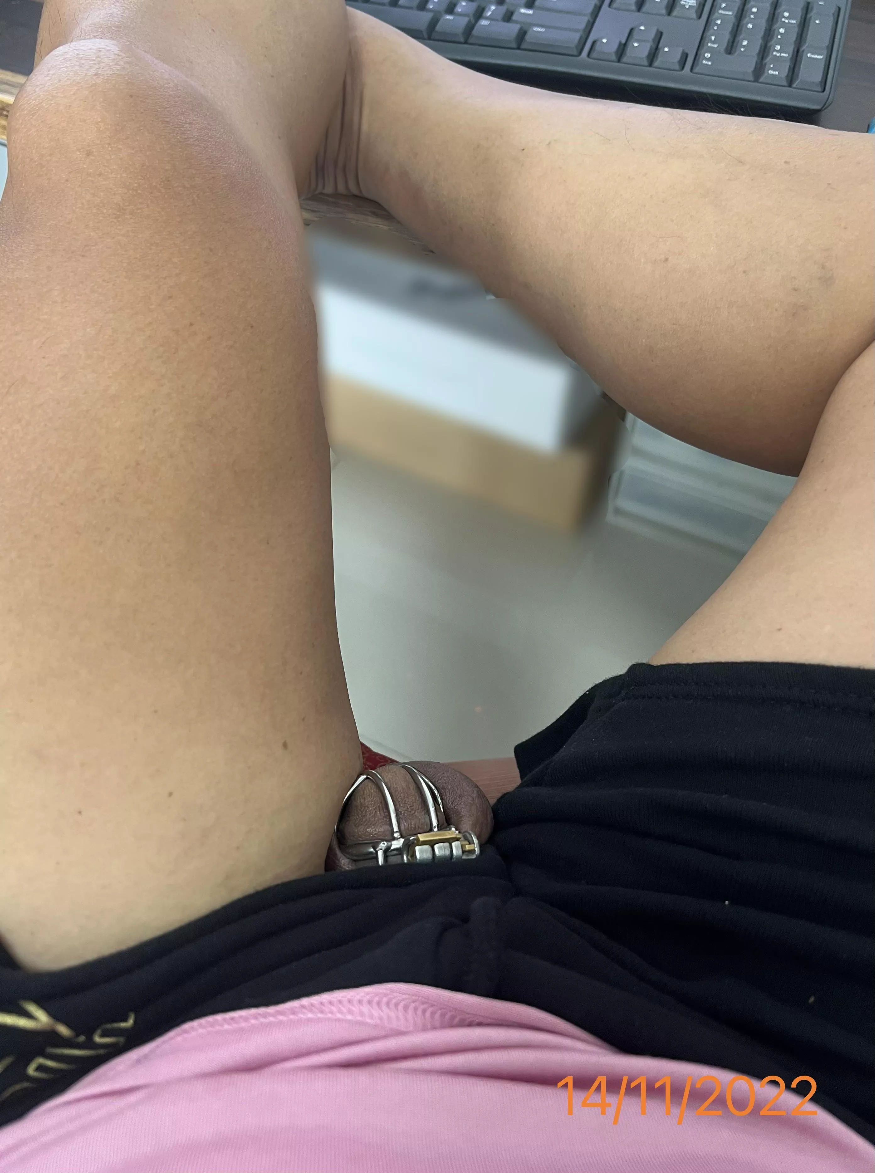 Total Days 🔒: 587 Days!!! / Times 💦 ✊🍆 : 34 Times / Times 💦🔒: 23 times / Times 👅 💦 : 1 / caged while working from home