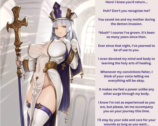 You return to defeat the demon lord again and discover a girl you saved has devoted her life to becoming your healer. [Age Gap] [Priestess] [Fantasy] [RPG]