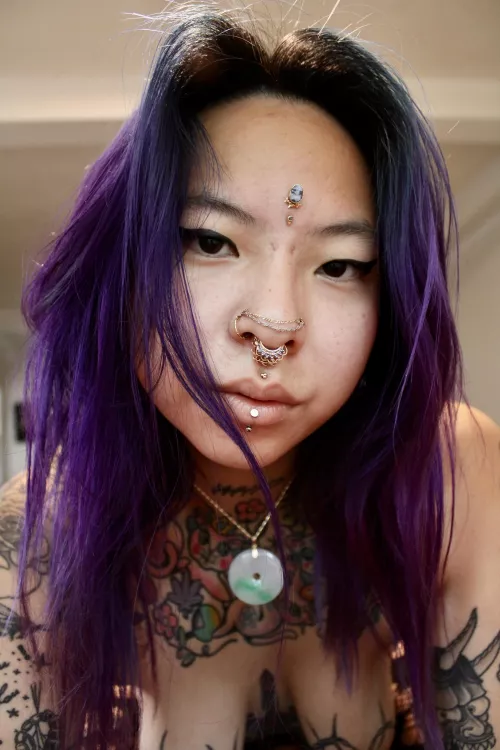 Do you like tattoos & piercings with my neon Asian hair?