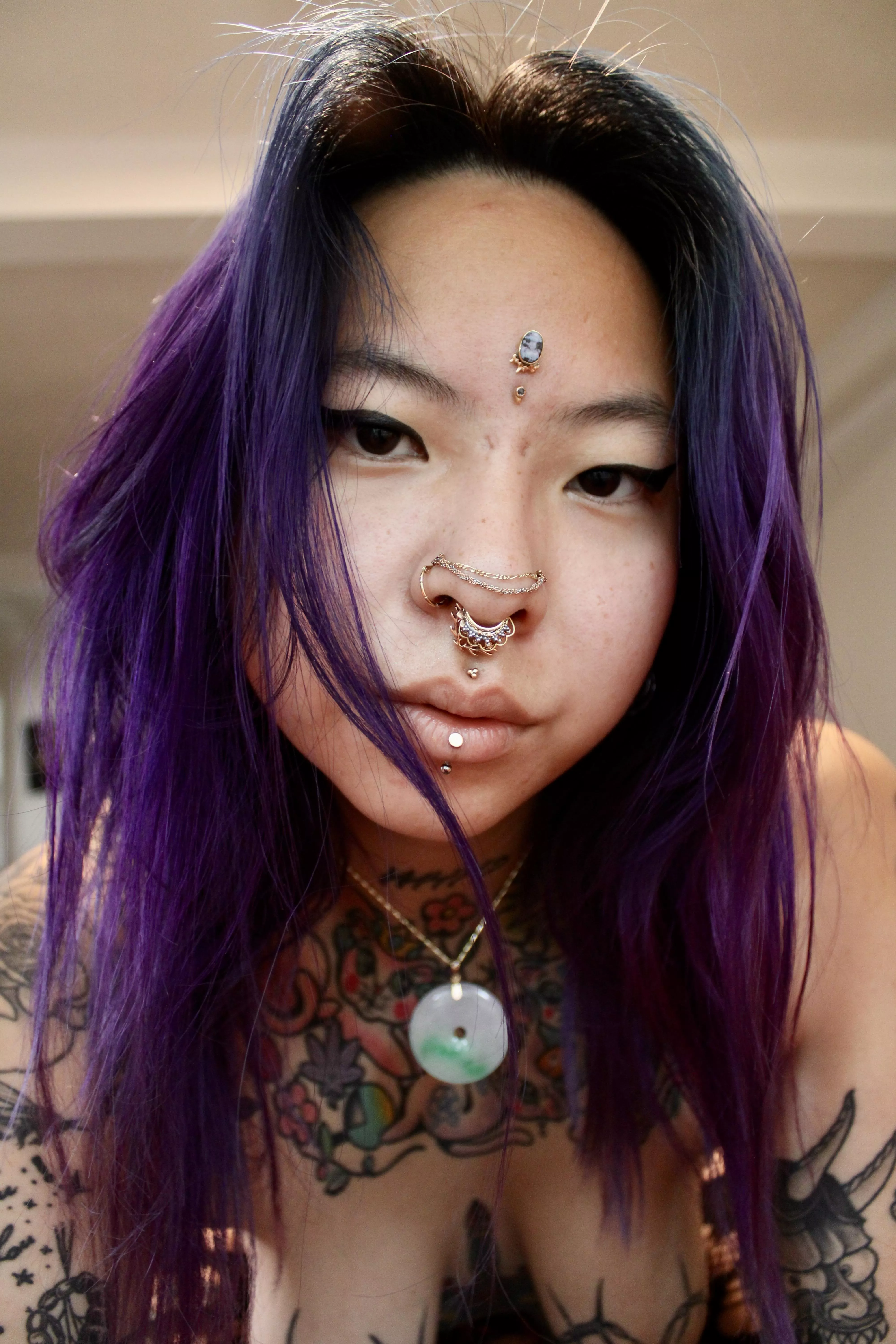 Do you like tattoos & piercings with my neon Asian hair?