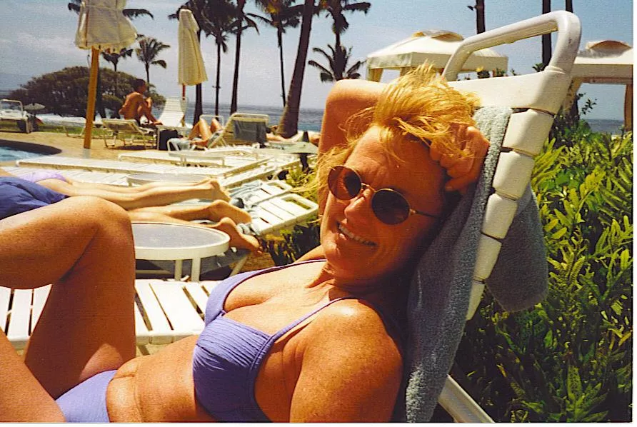 Mature in blue bikini