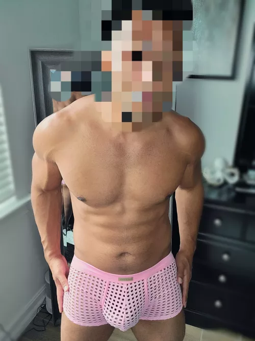 Mistress made me wear these pink net undies all day at work and she calls me a sissy cockslut.