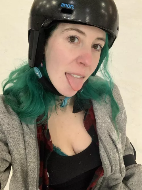 Tongue out in the snow