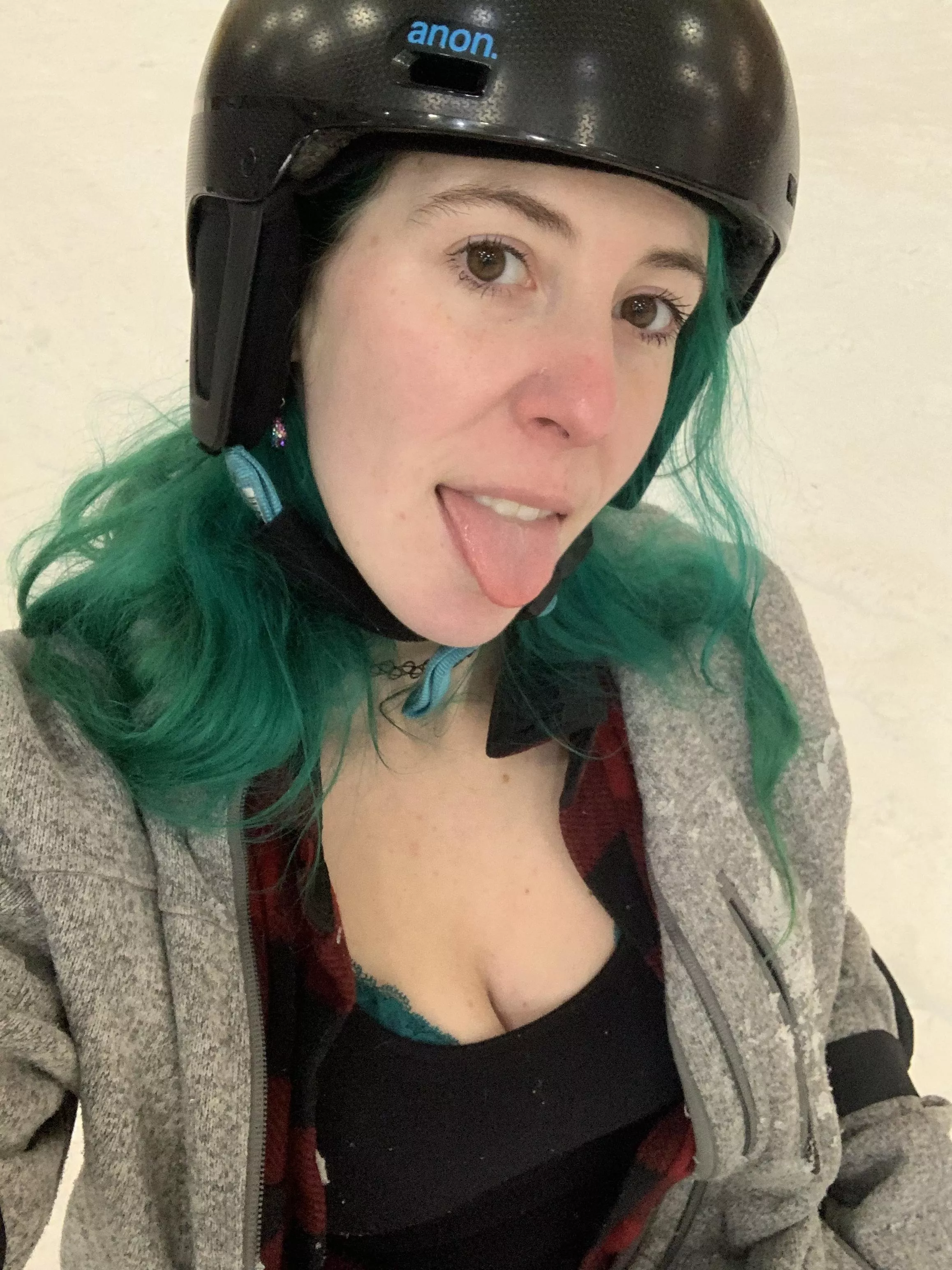 Tongue out in the snow