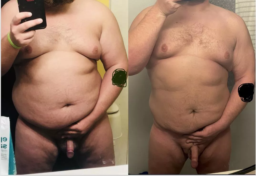 4 years ago vs today! 100lbs lost and still plenty to cuddle up with!