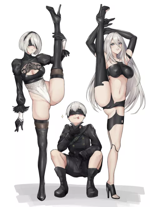 9S gets a nice view of 2B and A2 (nyatokanyaru)