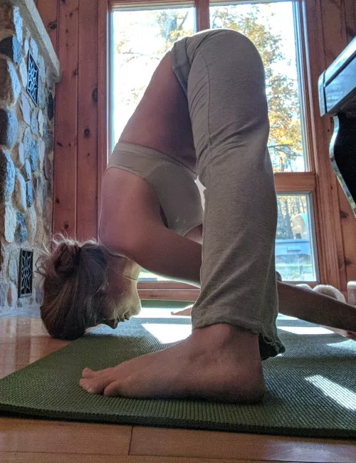 Bend over and Breathe. #bendover #wdidelegs #wideleggedforwardfold #forwardfold #bendandbreathe #yoga #yogi #footfetish