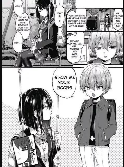 LF mono source ah it’s you from the other day, you mom and dad are going to be worried if you wander at this hour, show me your boobs