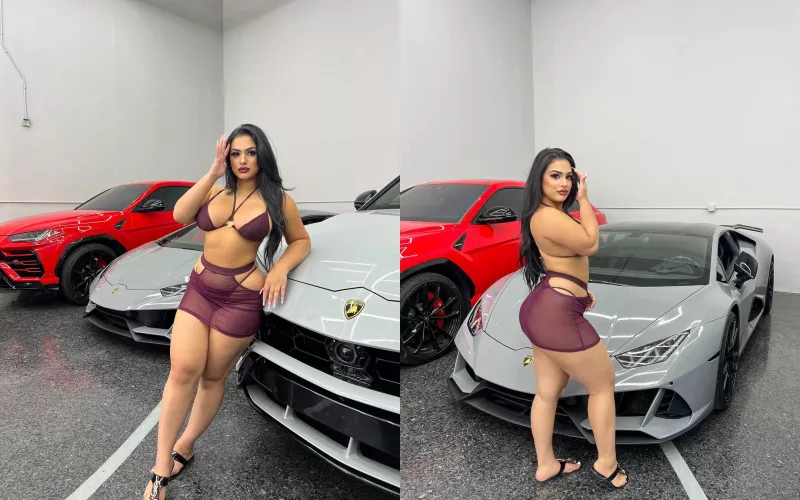 Nadia Khar with some lambos