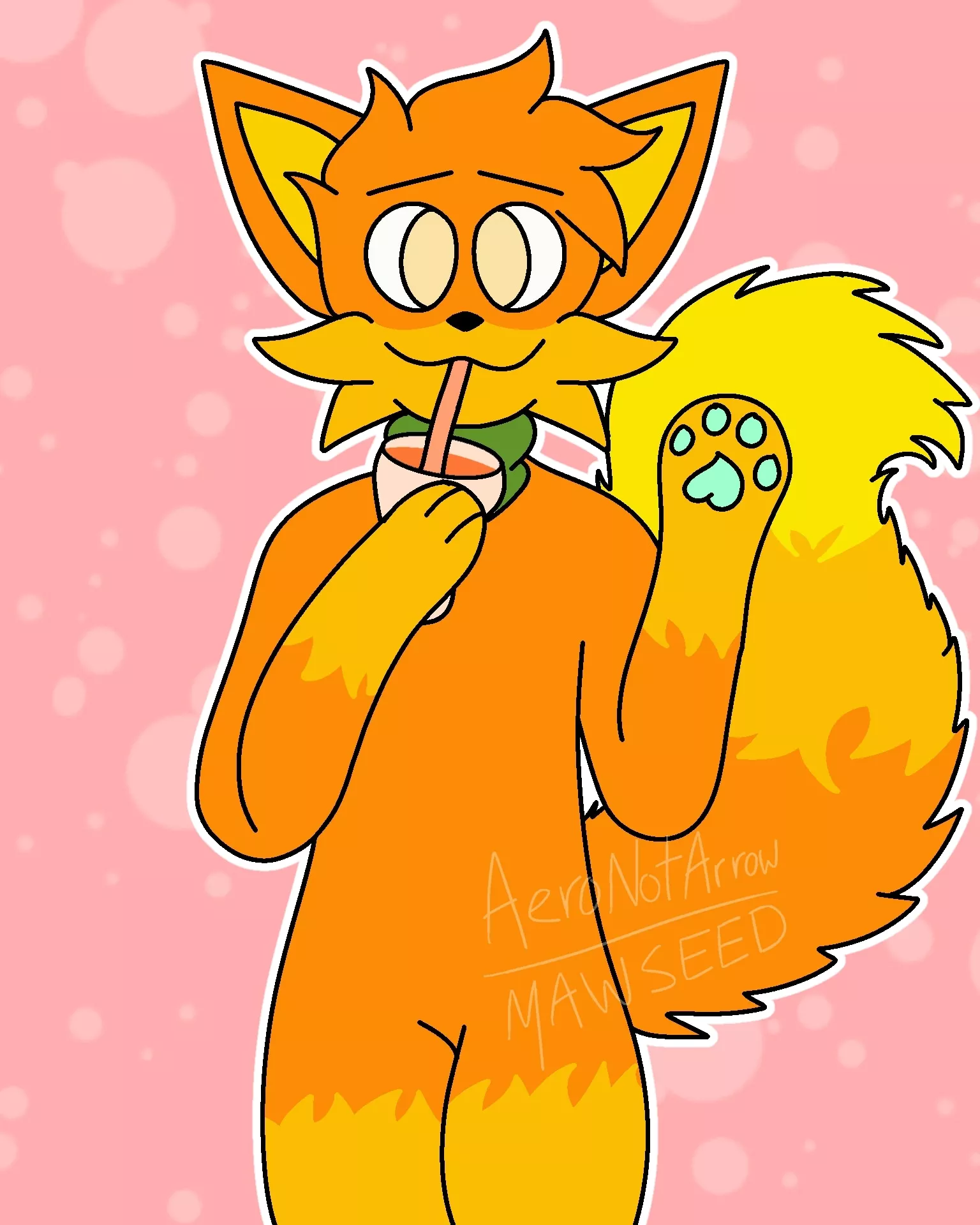 Orange cat drinking orange juice.