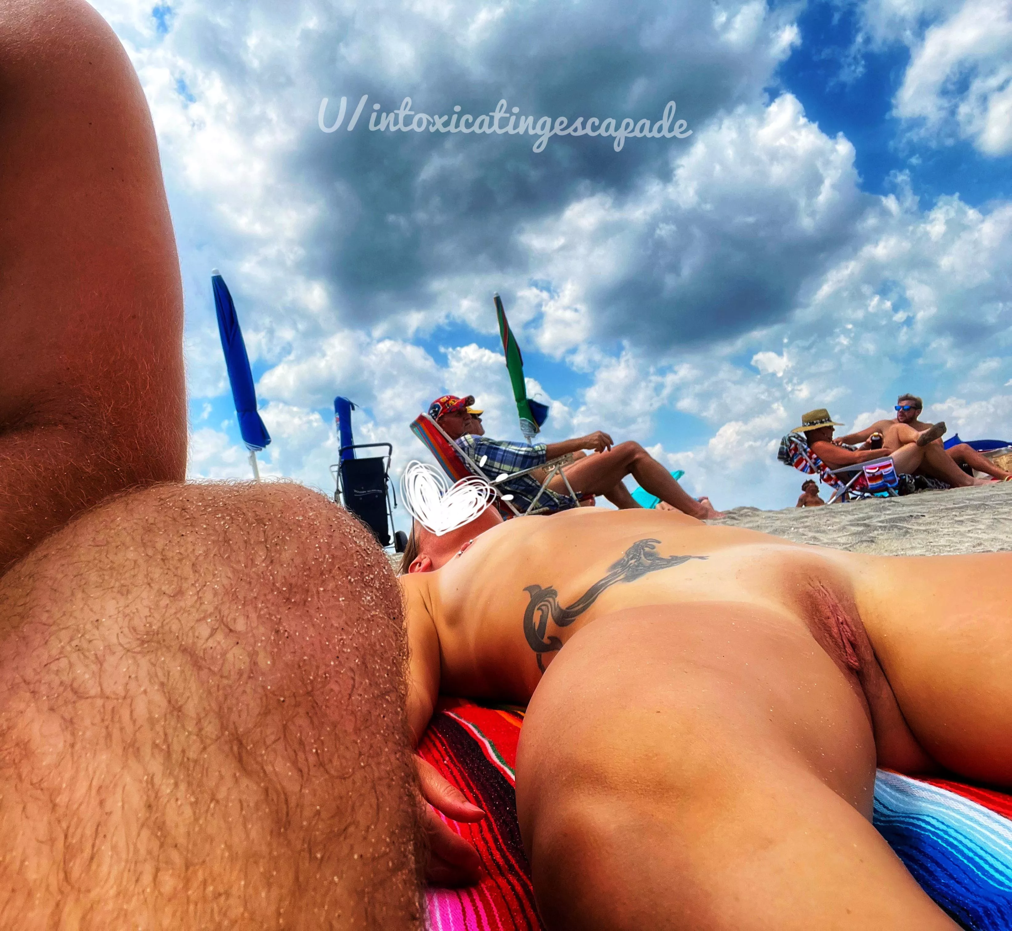 Too much fun being a tease at the naked beach…my husband thinks I should lay out with my legs spread wider next time, your thoughts?