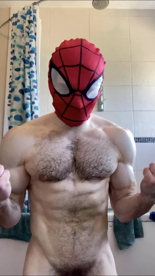A soaking wet Spidey, tense as he can be
