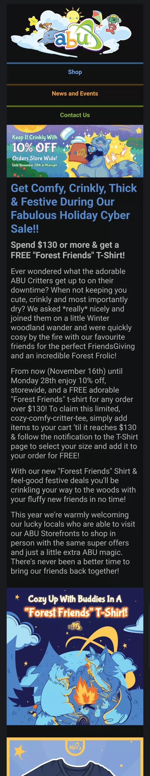 ABU Holiday Announcement Email for those looking for deals