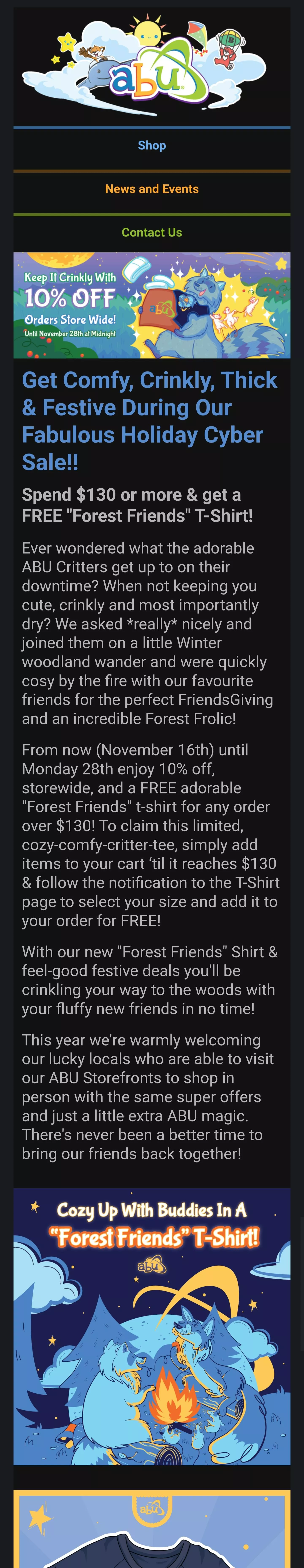 ABU Holiday Announcement Email for those looking for deals