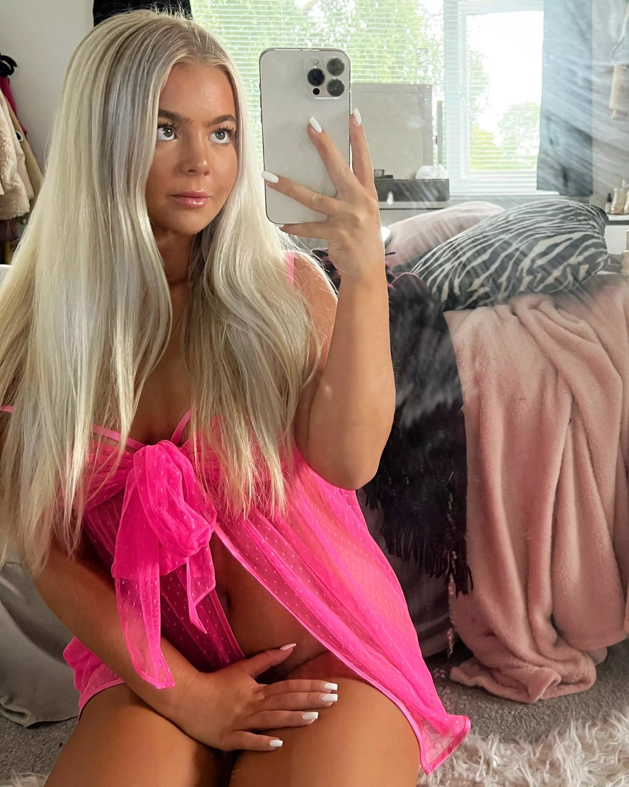 Chav in pink lingerie