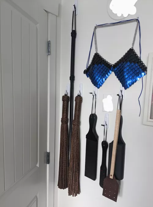 Impact play tools all stealthily tucked behind my bedroom door.