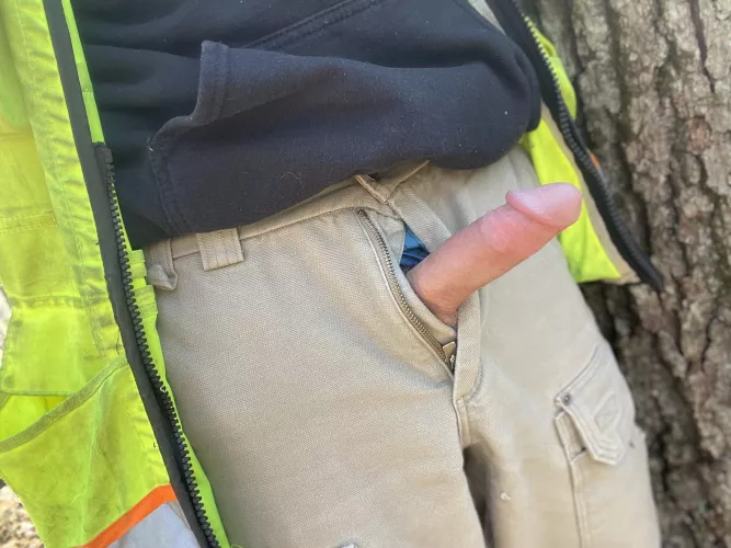 Stroking in the woods while working is so much fun