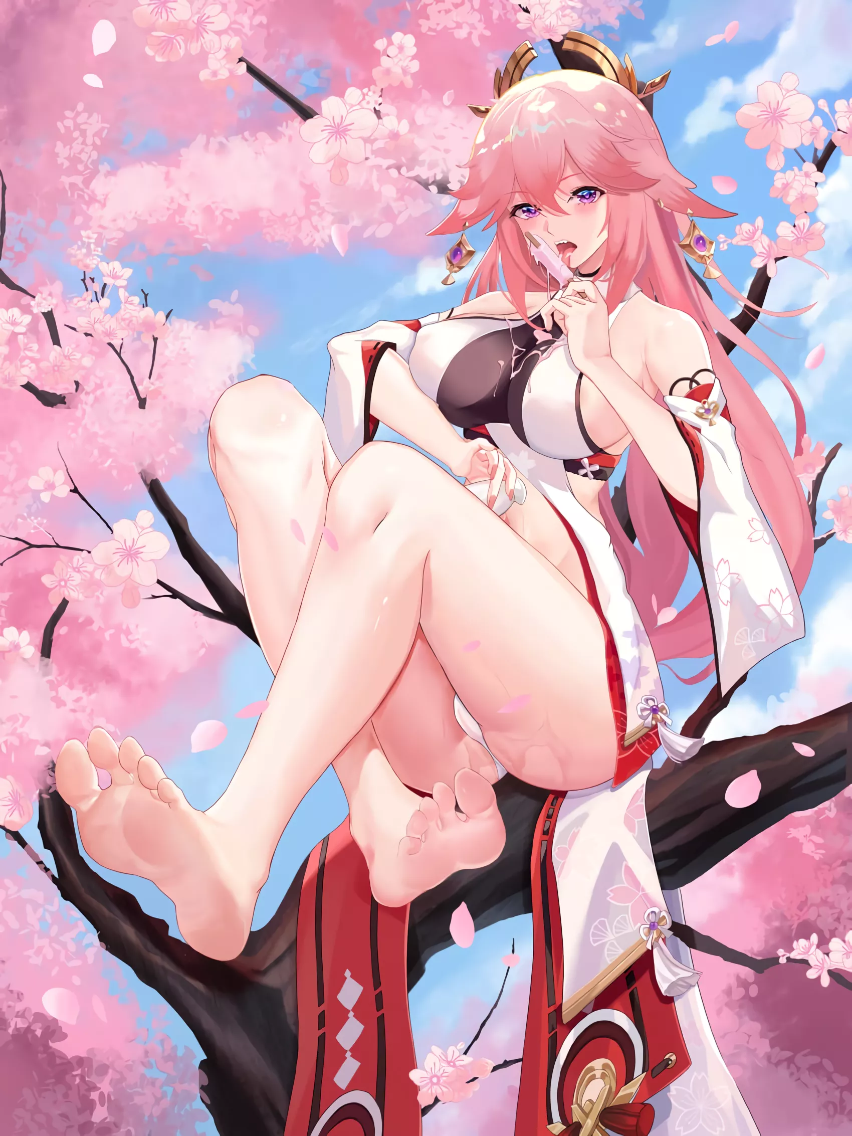 Yae licking popsicle with clumsy (Cadena) [Genshin Impact]