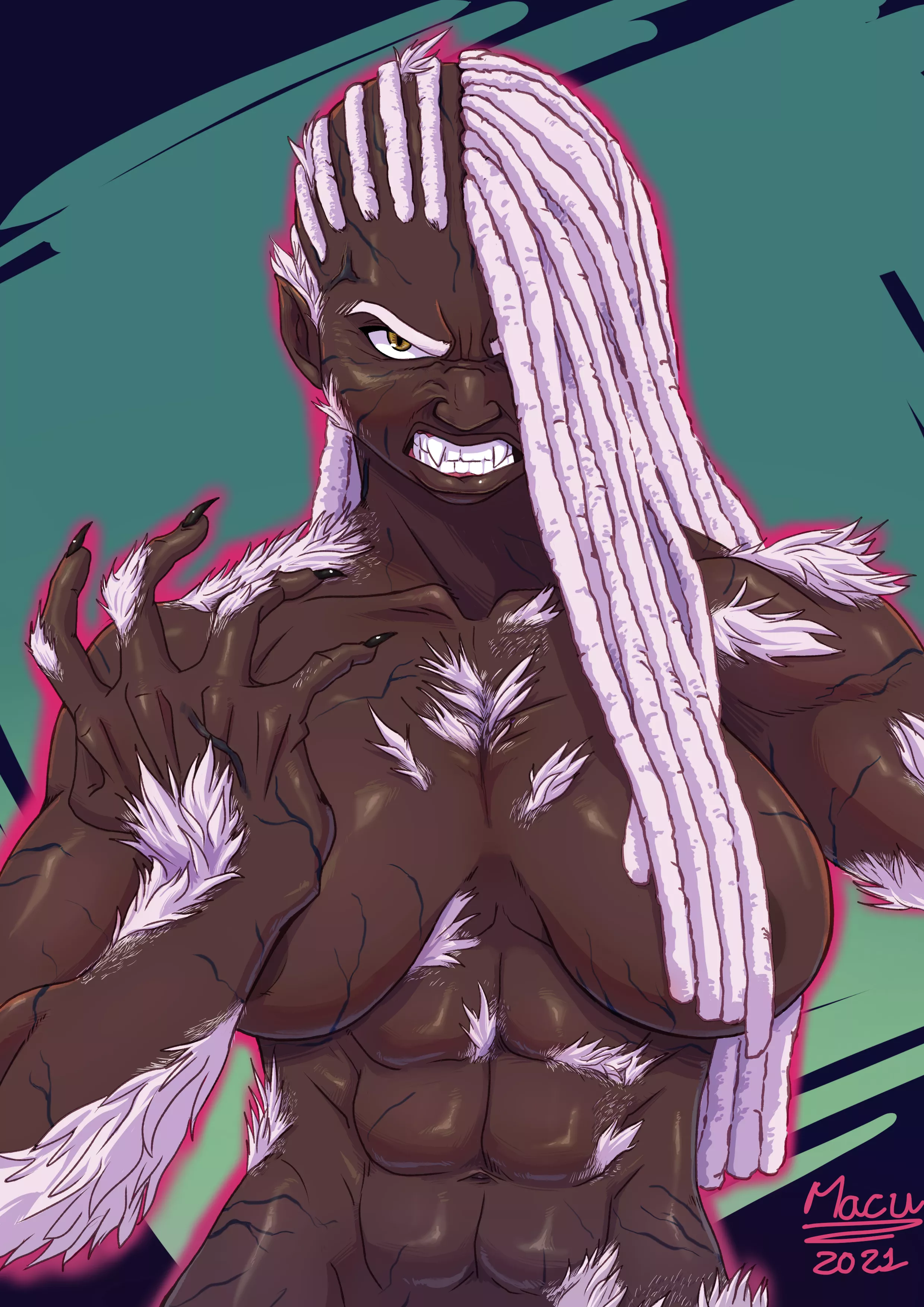 [F Human -> Werewolf, Mid TF] Jocelyn transforming by MacuMa