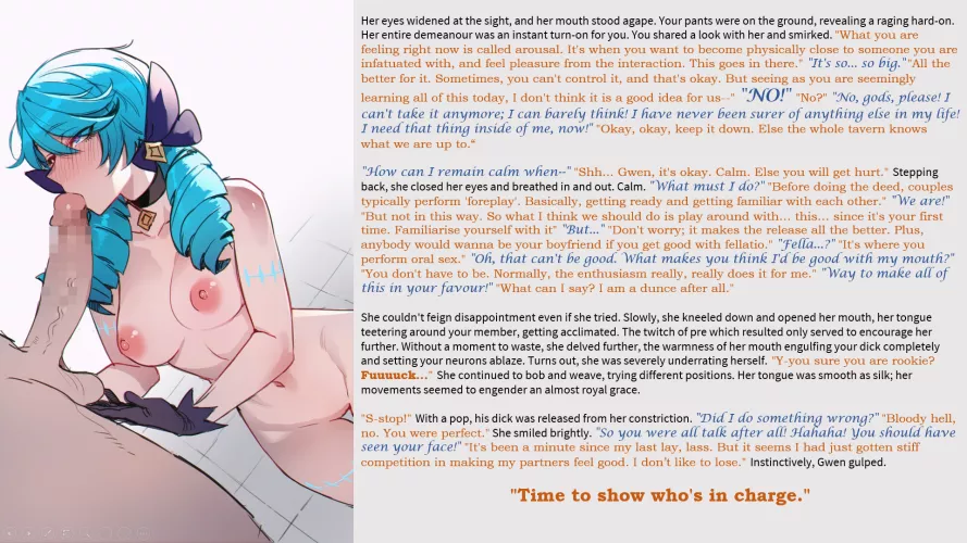 Gwen has a taste [PART 2] [LoL] [Inexperienced] [Blowjob] [Pent-up] [Male Dom] [Playful] (Captions: buttcheek-slapper)