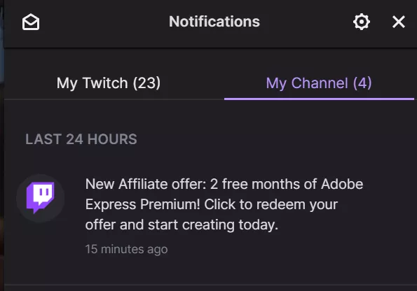 If you're an affiliate, check your inbox, nice little free offer from twitch 💜