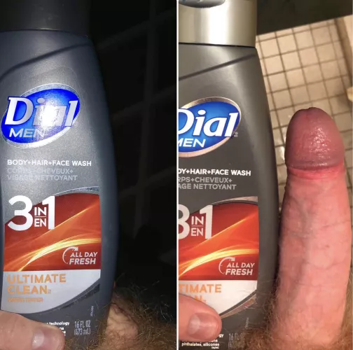 My smallest shampoo comparison vs my largest shampoo comparison. It baffles me how much my dick actually grows. My small pic barely made it past the little grey numbers at the bottom but those numbers are at the base of my large pic