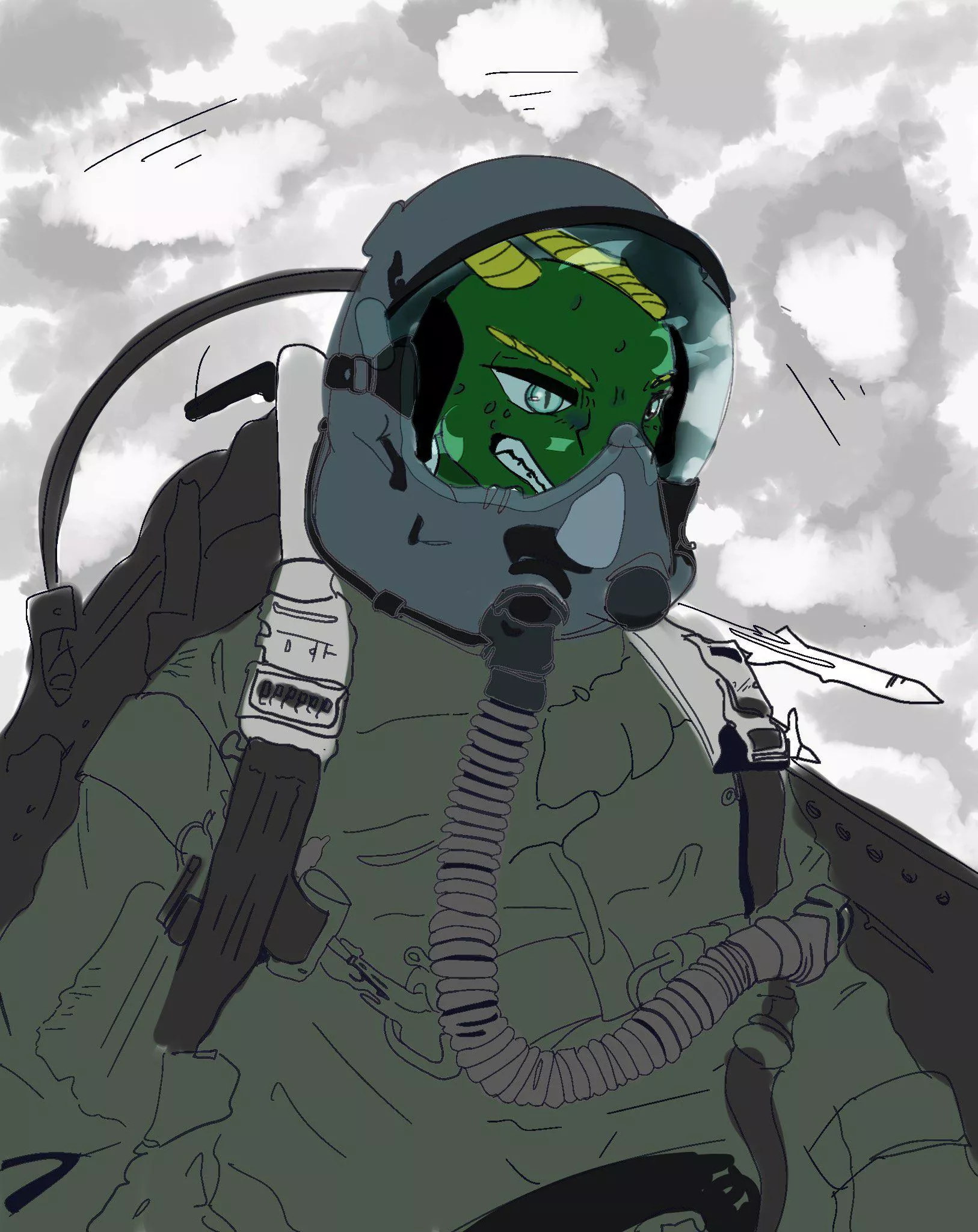 A quick sketch of a scalie fighter pilot I did before bed x3